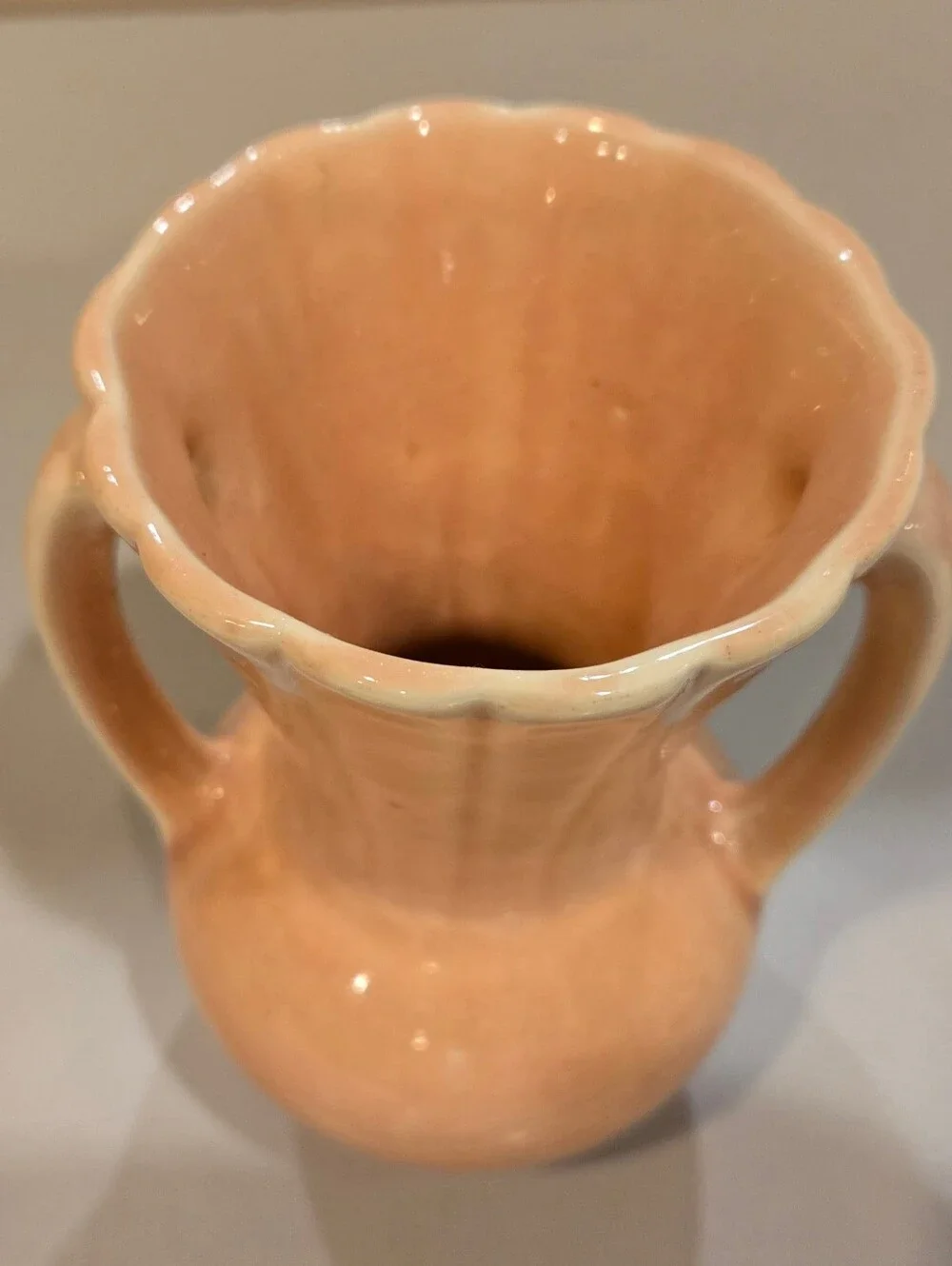 Vintage McCoy Peach Ceramic Double-Handled Vase